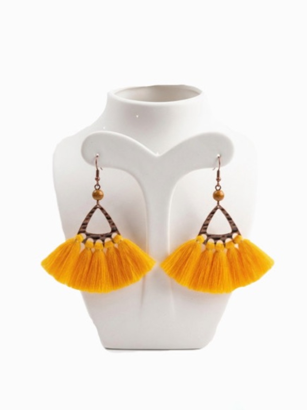 New Woman’s Bohemian Vintage Bronze Yellow Tassel Geometric Drop Earrings